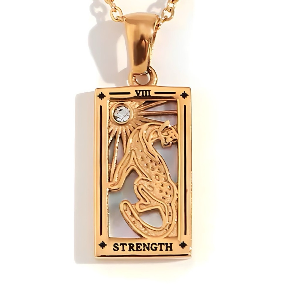 Dainty ‘Strength’ Tarot Card Necklace | 316L Stainless Steel, 18k Gold Plated